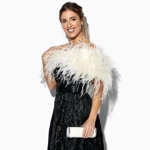 Cream Designer Ostrich Feathers Shrug